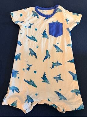 Blue Whale Print Baby Romper